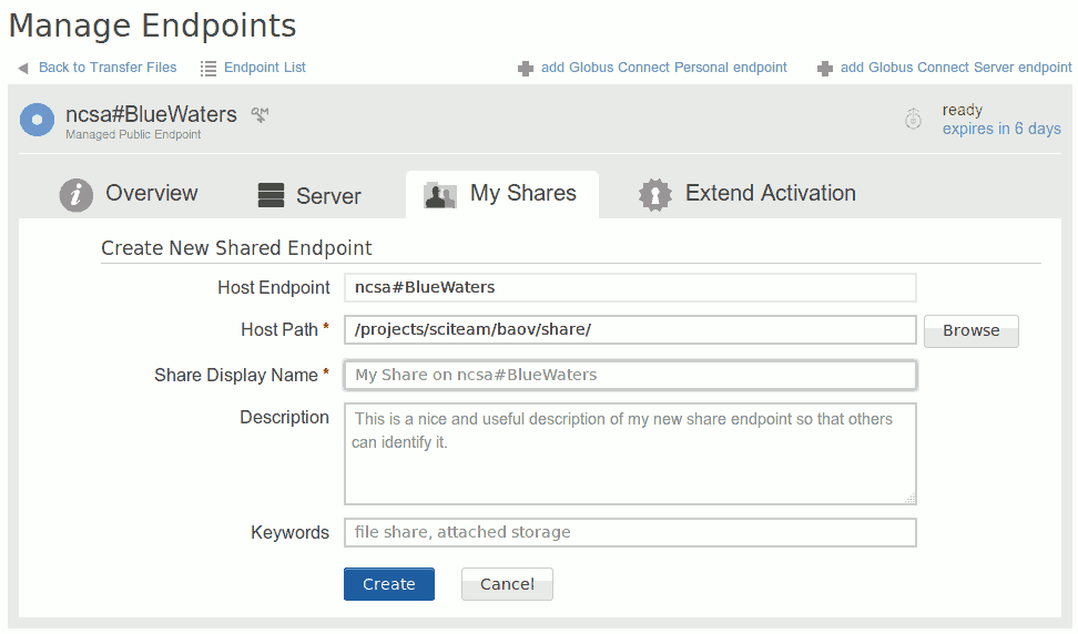 create and name you endpoint